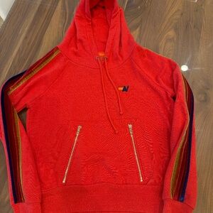 Aviator Nation Scarlet Hoodie with Rainbow Stripes